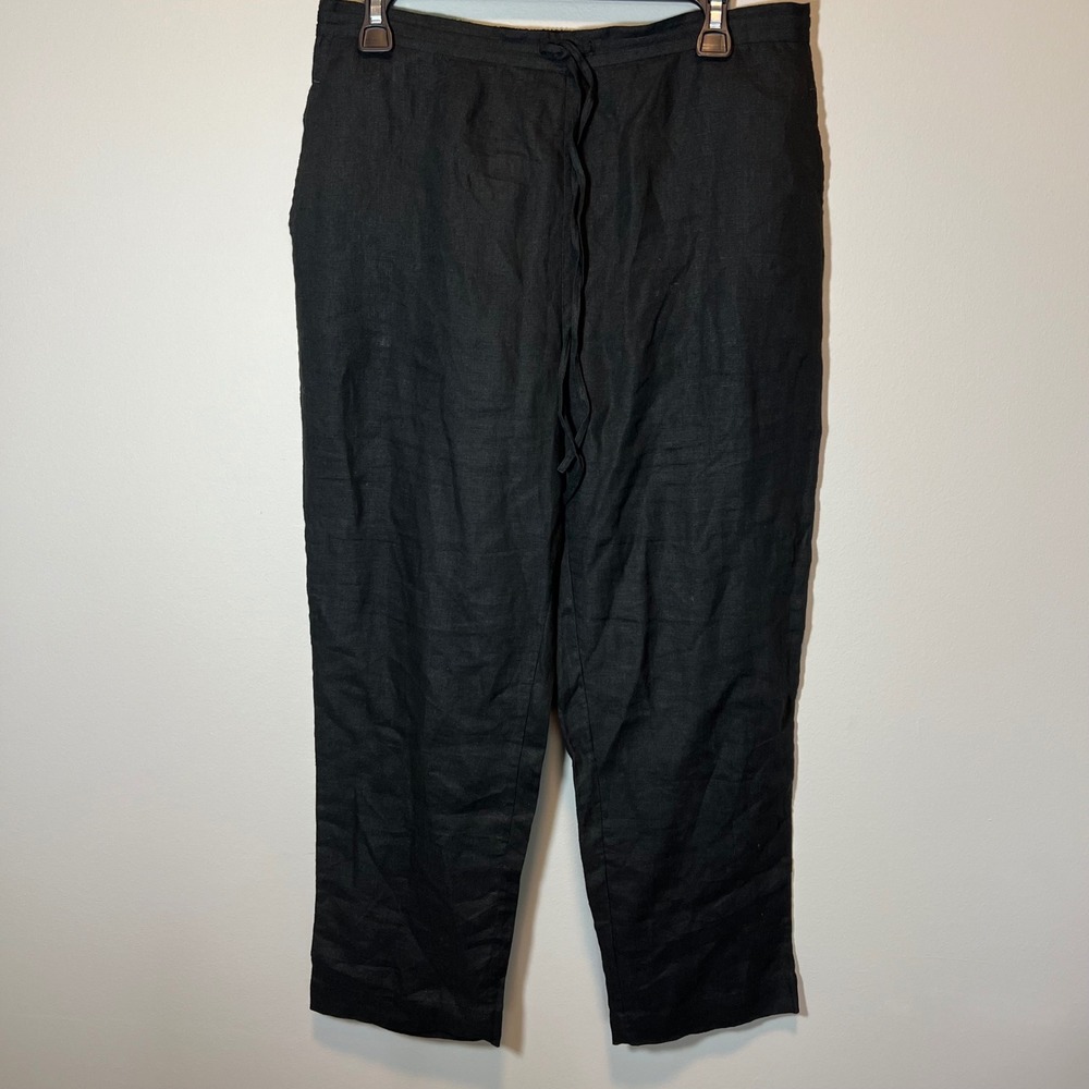 Good Earth Sustain Black 100% Linen Drawstring Straight Leg Pants Women's S/M
